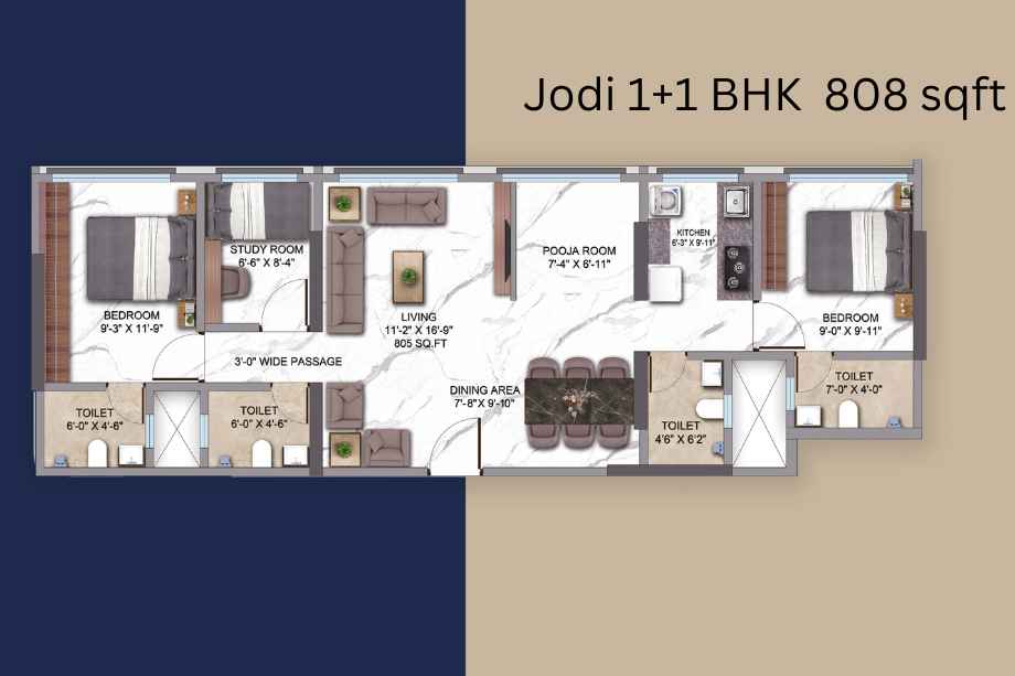 Pranami-bliss-Floor-Plan-jodi-1+1-BHK